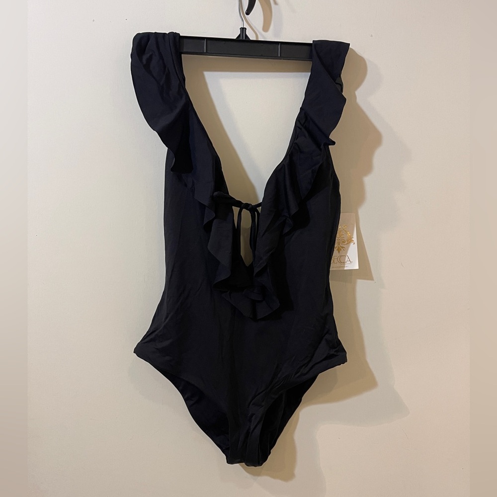 BECCA Black Ruffled Women’s one piece bathing suit.